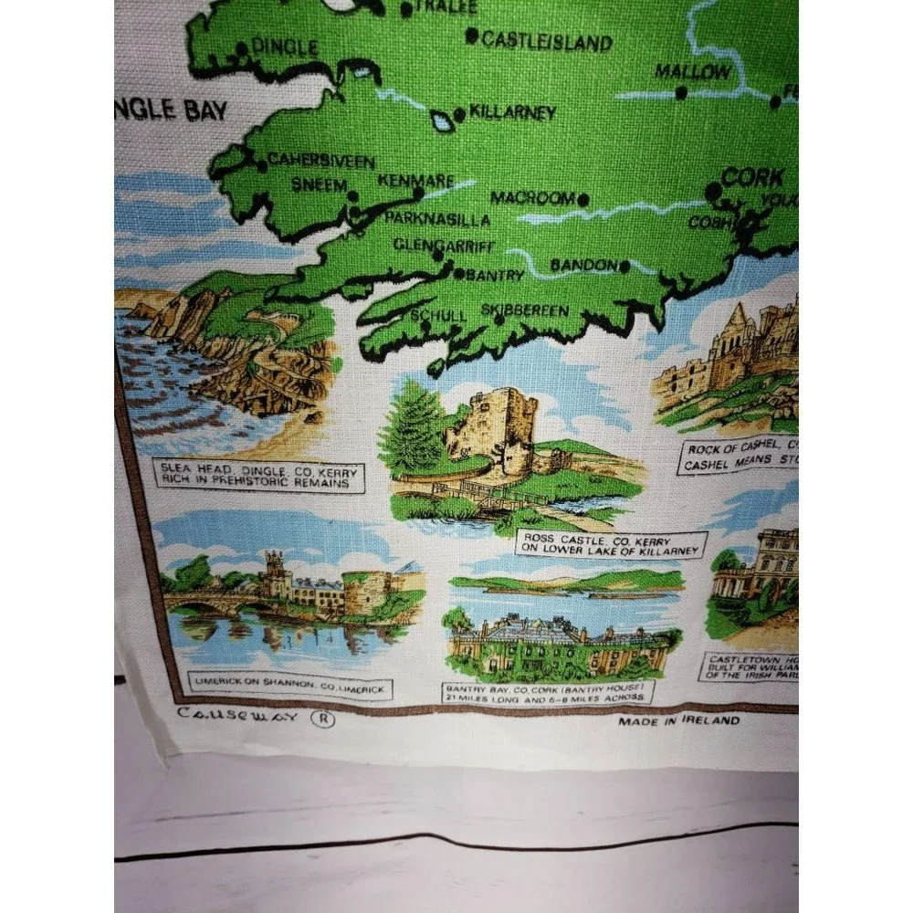 Vintage Scenic Ireland‎ Decorative Map Of Ireland Tea Towel